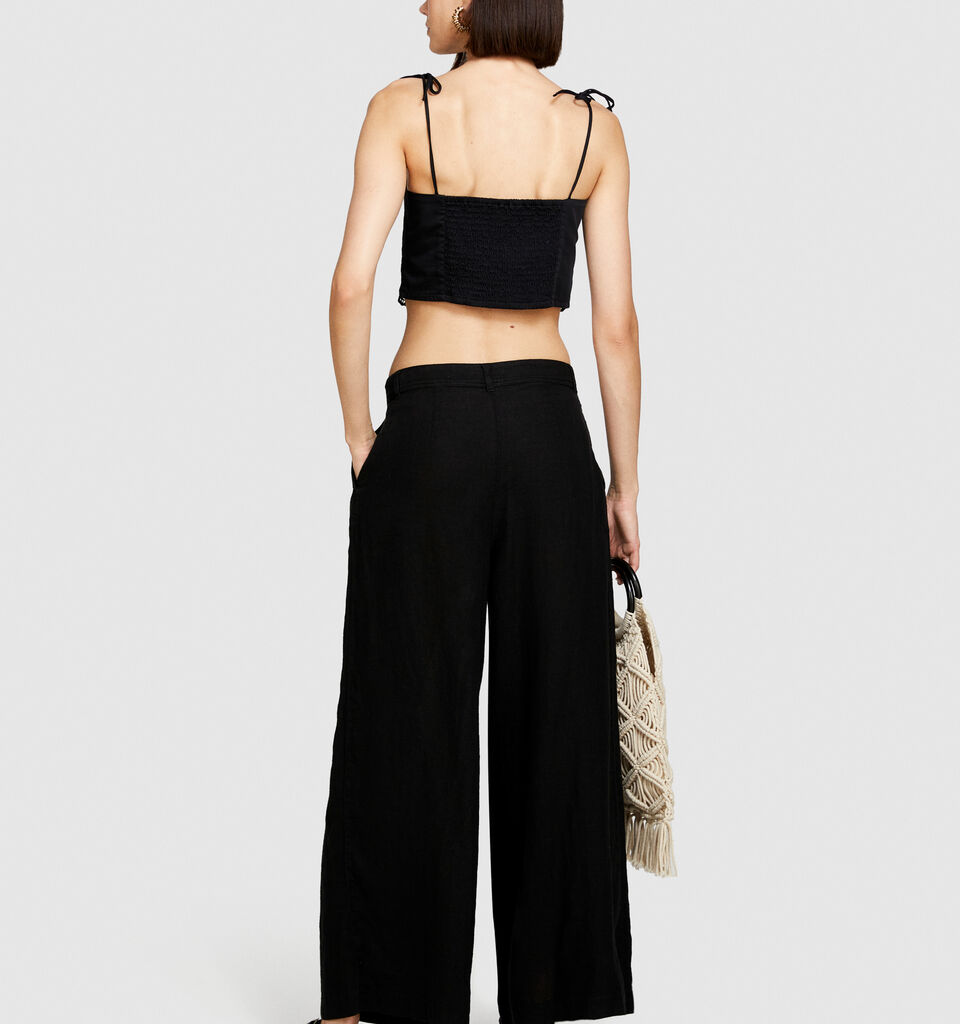 Wide leg 100% linen trousers - women's palazzo trousers - Black | Sisley image number 3
